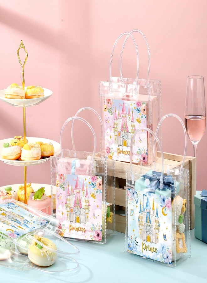 Geyoga 24pcs Princess Party Favor Bags with Handles Mini PVC Prince Princess Gift Bags Bulk 6.3 x 5.9 Inches Watercolor Castle Themed Treats Gift for Baby Shower Gender Reveal Birthday Supplies - Image 3